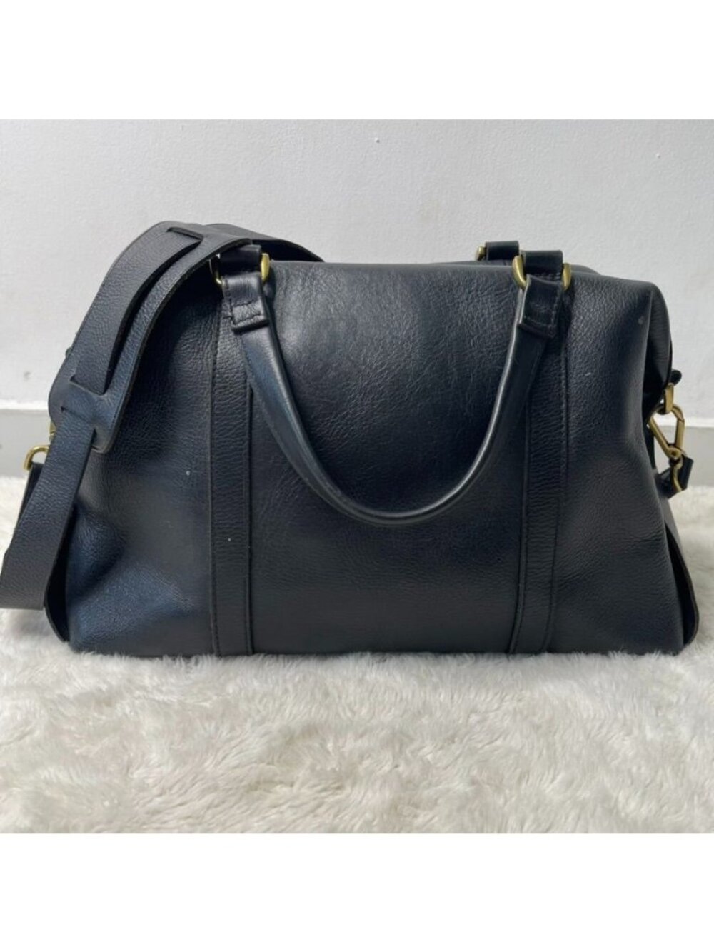 Madewell The Glasgow Satchel Black Leather Duffel Bag Crossbody Purse E1474